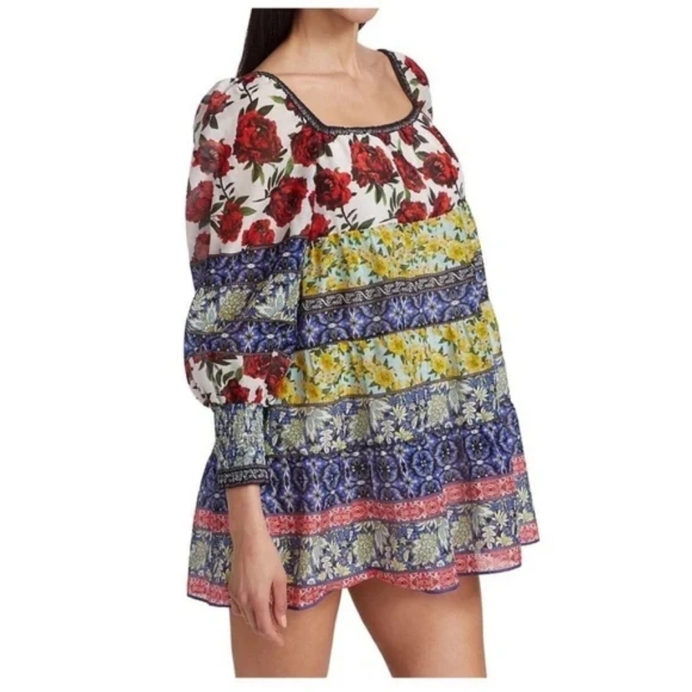 NWT Alice + Olivia Rowan French Quarter Multi Baby Doll Tunic Mini Dress Medium